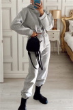White Sportwear Casual Letter Print Hooded Long Sleeve Drawstring Hem Sweatshirt and Sweatpants Fall Winter Two Pieces Sweatsuits Sets