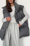 Apricot Casual Zipper Stand Mandarin Collar Sleeveless Fall Winter Padded Waistcoats Outerwear