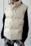 Apricot Casual Zipper Stand Mandarin Collar Sleeveless Fall Winter Padded Waistcoats Outerwear