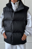 Apricot Casual Zipper Stand Mandarin Collar Sleeveless Fall Winter Padded Waistcoats Outerwear
