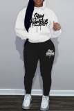 White Blue Sportwear Casual Letter Print Hooded Long Sleeve Sweatshirt and Pencil Sweatpants Fall Winter Two Pieces Sweatsuits Sets