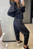 Grey Sportwear Loose Casual Hooded Long Sleeve Sweatshirt and Pencil Sweatpants Fall Winter Two Pieces Sweatsuits Sets