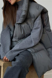 Apricot Casual Zipper Stand Mandarin Collar Sleeveless Fall Winter Padded Waistcoats Outerwear