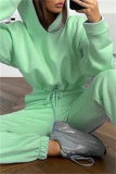 White Sportwear Casual Letter Print Hooded Long Sleeve Drawstring Hem Sweatshirt and Sweatpants Fall Winter Two Pieces Sweatsuits Sets