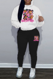 White Blue Sportwear Casual Letter Girl Print Hooded Long Sleeve Sweatshirt and Pencil Sweatpants Fall Winter Two Pieces Sweatsuits Sets