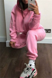 White Sportwear Casual Letter Print Hooded Long Sleeve Drawstring Hem Sweatshirt and Sweatpants Fall Winter Two Pieces Sweatsuits Sets