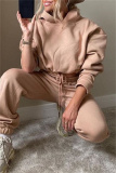 White Sportwear Casual Letter Print Hooded Long Sleeve Drawstring Hem Sweatshirt and Sweatpants Fall Winter Two Pieces Sweatsuits Sets