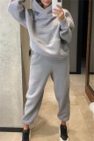 Grey Sportwear Loose Casual Hooded Long Sleeve Sweatshirt and Pencil Sweatpants Fall Winter Two Pieces Sweatsuits Sets