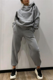 Grey Sportwear Loose Casual Hooded Long Sleeve Sweatshirt and Pencil Sweatpants Fall Winter Two Pieces Sweatsuits Sets