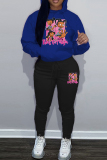 White Blue Sportwear Casual Letter Girl Print Hooded Long Sleeve Sweatshirt and Pencil Sweatpants Fall Winter Two Pieces Sweatsuits Sets