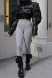 Black PU Leather Casual Turndown Collar Long Sleeve Fall Winter Short Motorcycle Jackets Coats Outerwear
