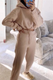 White Sportwear Casual Letter Print Hooded Long Sleeve Drawstring Hem Sweatshirt and Sweatpants Fall Winter Two Pieces Sweatsuits Sets