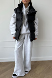 Apricot Casual Zipper Stand Mandarin Collar Sleeveless Fall Winter Padded Waistcoats Outerwear