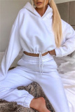 White Sportwear Casual Letter Print Hooded Long Sleeve Drawstring Hem Sweatshirt and Sweatpants Fall Winter Two Pieces Sweatsuits Sets