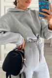 White Sportwear Casual Letter Print Hooded Long Sleeve Drawstring Hem Sweatshirt and Sweatpants Fall Winter Two Pieces Sweatsuits Sets