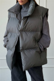 Apricot Casual Zipper Stand Mandarin Collar Sleeveless Fall Winter Padded Waistcoats Outerwear