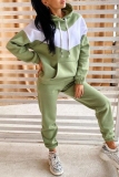Green Sportwear Contrast Loose Casual Hooded Long Sleeve Sweatshirt and Pencil Sweatpants Fall Winter Two Pieces Sweatsuits Sets