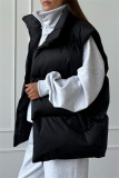Apricot Casual Zipper Stand Mandarin Collar Sleeveless Fall Winter Padded Waistcoats Outerwear