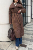 Off-white Casual Cardigan With Belt Lapel Turndown Collar Fall Winter Long Padded Jacket Coats Outerwear