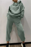 Grey Sportwear Loose Casual Hooded Long Sleeve Sweatshirt and Pencil Sweatpants Fall Winter Two Pieces Sweatsuits Sets