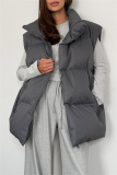 Apricot Casual Zipper Stand Mandarin Collar Sleeveless Fall Winter Padded Waistcoats Outerwear