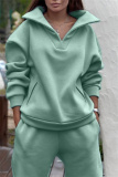 Grey Sportwear Loose Casual V Neck Stand Collar Long Sleeve Sweatshirt and Pencil Sweatpants Fall Winter Two Pieces Sweatsuits Sets