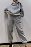 Grey Sportwear Loose Casual Hooded Long Sleeve Sweatshirt and Pencil Sweatpants Fall Winter Two Pieces Sweatsuits Sets