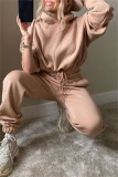White Sportwear Casual Letter Print Hooded Long Sleeve Drawstring Hem Sweatshirt and Sweatpants Fall Winter Two Pieces Sweatsuits Sets