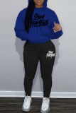 White Blue Sportwear Casual Letter Print Hooded Long Sleeve Sweatshirt and Pencil Sweatpants Fall Winter Two Pieces Sweatsuits Sets