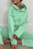 White Sportwear Casual Letter Print Hooded Long Sleeve Drawstring Hem Sweatshirt and Sweatpants Fall Winter Two Pieces Sweatsuits Sets