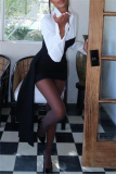 Black Color Block Turndown Collar Long Sleeve Asymmetrical Hem Detail Evening Parties Bodycon Mini Shirt Dress