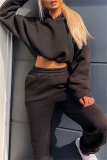 White Sportwear Casual Letter Print Hooded Long Sleeve Drawstring Hem Sweatshirt and Sweatpants Fall Winter Two Pieces Sweatsuits Sets
