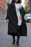 Black White Duck Down Long Sleeve Turndown Collar Mid-length Over-the-knee Fall Winter Down Jackets Coats