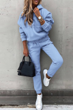Blue Sportwear Casual Hooded Long Sleeve Sweatshirt and Pencil Sweatpants Fall Winter Two Pieces Sweatsuits Sets