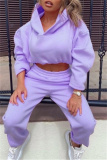 White Sportwear Casual Letter Print Hooded Long Sleeve Drawstring Hem Sweatshirt and Sweatpants Fall Winter Two Pieces Sweatsuits Sets