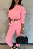 White Sportwear Casual Letter Print Hooded Long Sleeve Drawstring Hem Sweatshirt and Sweatpants Fall Winter Two Pieces Sweatsuits Sets