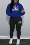 White Blue Sportwear Casual Letter Eye Print Hooded Long Sleeve Sweatshirt and Pencil Sweatpants Fall Winter Two Pieces Sweatsuits Sets