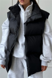 Apricot Casual Zipper Stand Mandarin Collar Sleeveless Fall Winter Padded Waistcoats Outerwear