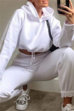 White Sportwear Casual Letter Print Hooded Long Sleeve Drawstring Hem Sweatshirt and Sweatpants Fall Winter Two Pieces Sweatsuits Sets