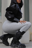 Black PU Leather Casual Turndown Collar Long Sleeve Fall Winter Short Motorcycle Jackets Coats Outerwear