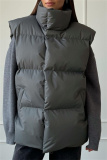 Apricot Casual Zipper Stand Mandarin Collar Sleeveless Fall Winter Padded Waistcoats Outerwear