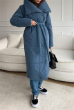 Off-white Casual Cardigan With Belt Lapel Turndown Collar Fall Winter Long Padded Jacket Coats Outerwear