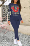 Black Sportwear Casual Letter Print Contrast Round Neck Short Sleeve Sweatshirt and Pencil Sweatpants Two Pieces Sweatsuits Sets