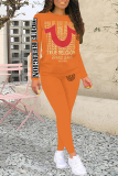 Black Sportwear Casual Letter Print Contrast Round Neck Short Sleeve Sweatshirt and Pencil Sweatpants Two Pieces Sweatsuits Sets