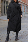 Black White Duck Down Long Sleeve Turndown Collar Mid-length Over-the-knee Fall Winter Down Jackets Coats