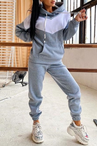 Green Sportwear Contrast Loose Casual Hooded Long Sleeve Sweatshirt and Pencil Sweatpants Fall Winter Two Pieces Sweatsuits Sets