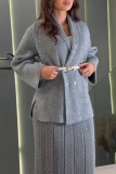 Blue Casual With Belt Weave Turndown Collar Long Sleeve Fall Winter Knitted Sweater Cardigans Coats Outerwear