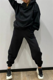 Grey Sportwear Loose Casual Hooded Long Sleeve Sweatshirt and Pencil Sweatpants Fall Winter Two Pieces Sweatsuits Sets