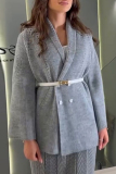 Blue Casual With Belt Weave Turndown Collar Long Sleeve Fall Winter Knitted Sweater Cardigans Coats Outerwear