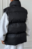 Apricot Casual Zipper Stand Mandarin Collar Sleeveless Fall Winter Padded Waistcoats Outerwear